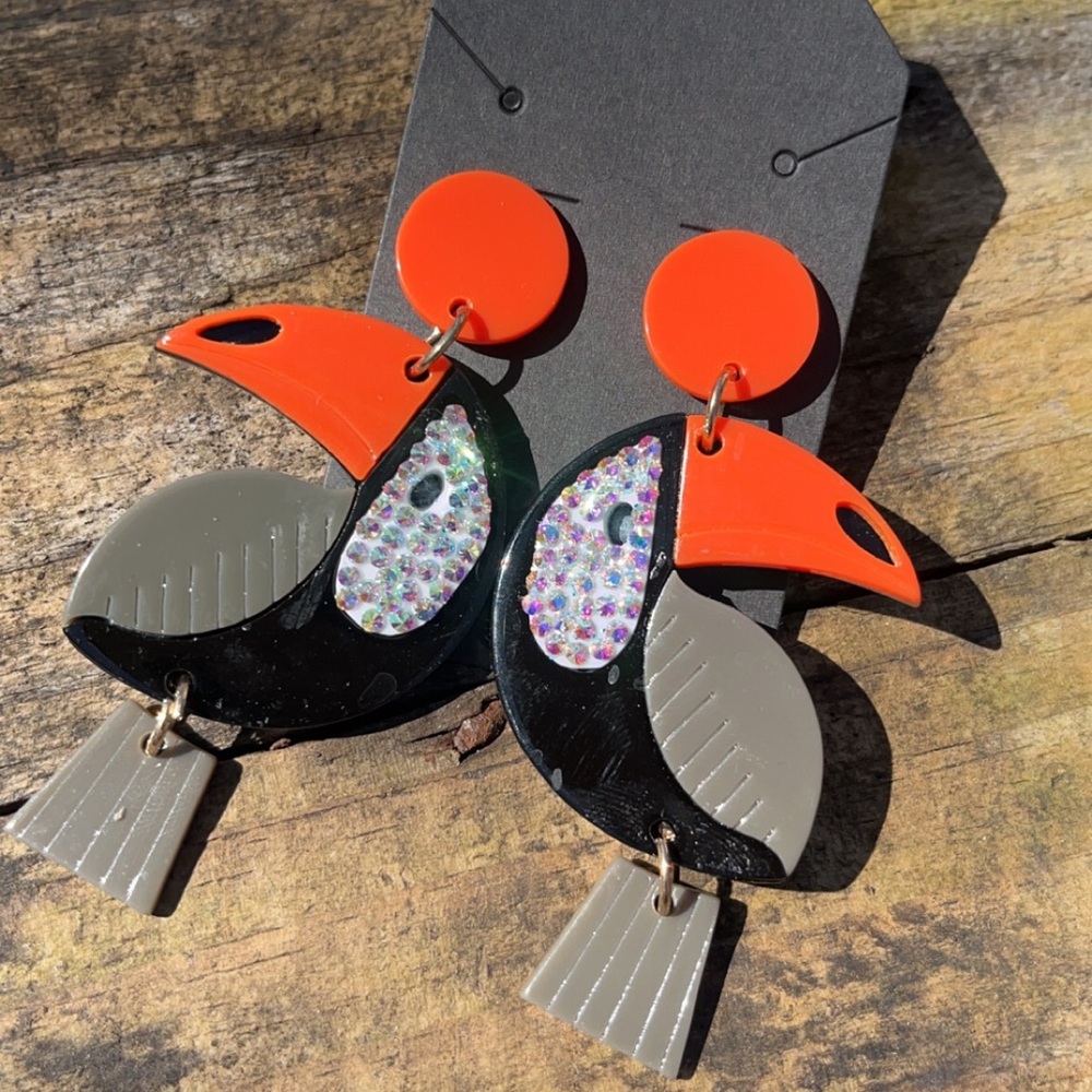 NEW! Handmade Toucan Earrings with Swarovski Crystals